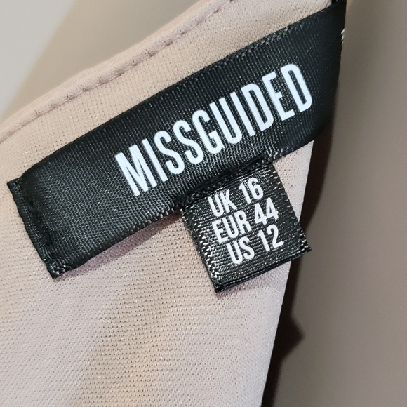 Missguided Size 12 Blush Pink Satin Cowl Neck Ruched Mini Dress High Low Sides - Picture 6 of 11